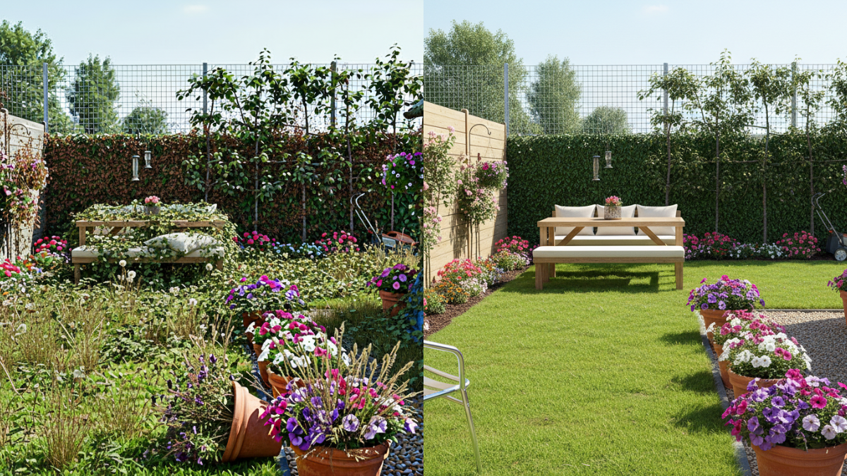 Kert gondozás előtte-utána