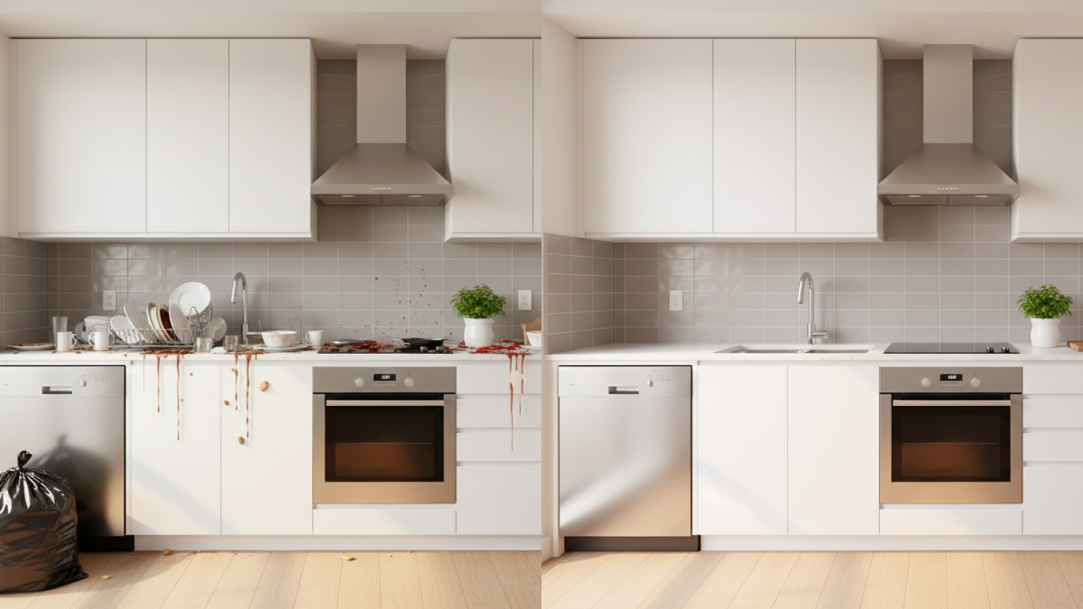 Villa konyha gondozás előtte-utána